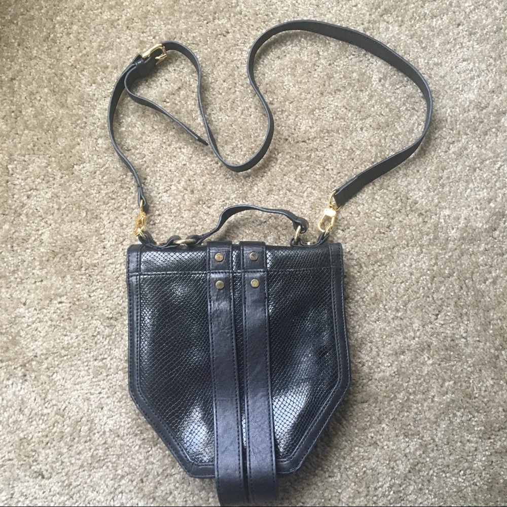 Treesje Leather Nolita Crossbody Snakeskin Embossed Black Gold Purse - Picture 3 of 8